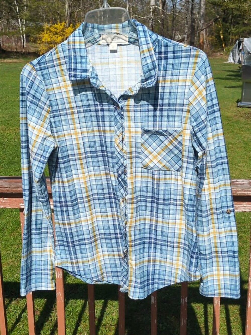 No Comment NY-LA Plaid Flannel Shirt Cowgirl Sz M Button Down Farm Chore Country